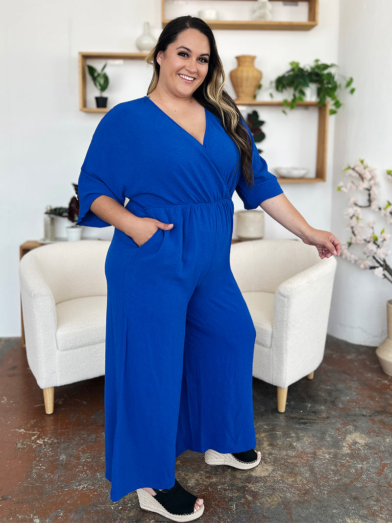 4 COLORS -  Classy Wide Leg Jumpsuit with Pockets