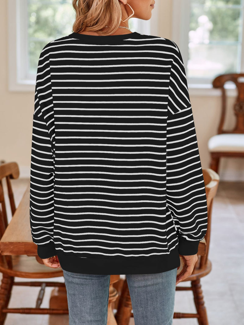 Striped Round Neck Long Sleeve Sweatshirt