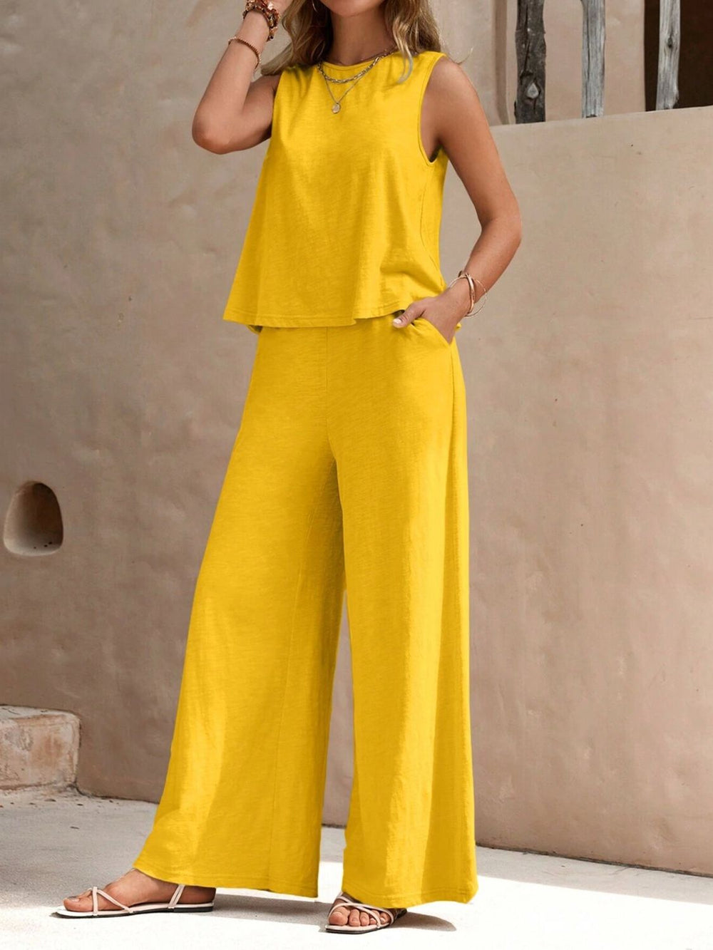 23SS☆【WOOALONG】☆Signature sleeveless set-up wide pant.s Amazon.com: Women's 2 Piece Sets Sexy Sleeveless Suspender
