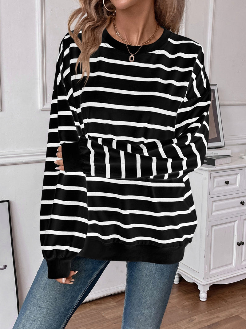 *4 COLORS* Striped Round Neck Long Sleeve Sweatshirt