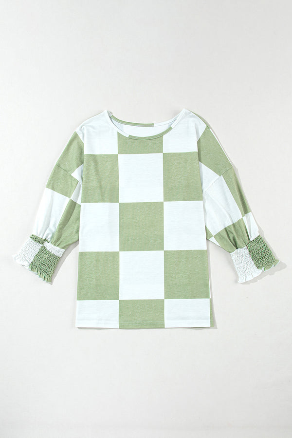 Checkered Lantern Sleeve Top