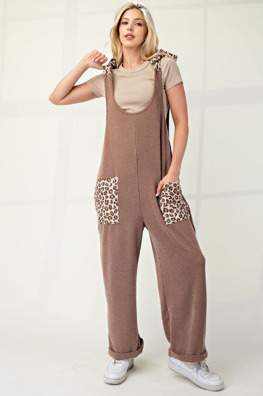 Leopard Tied Shoulder Overalls