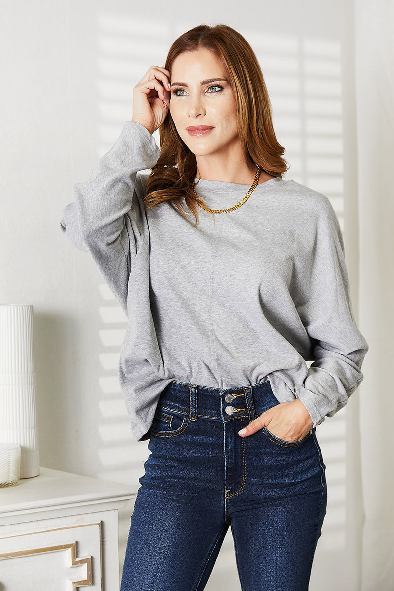 2 COLORS  Double Take Seam Detail Round Neck Long Sleeve Top