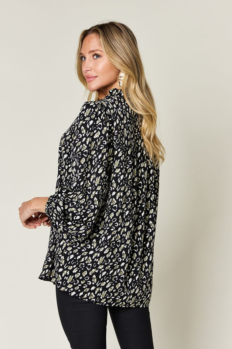 Double Take Leopard Long Sleeve Blouse