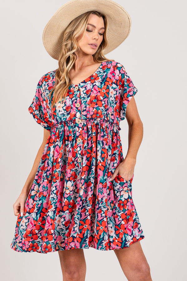 Floral Button Down Short Sleeve Dress