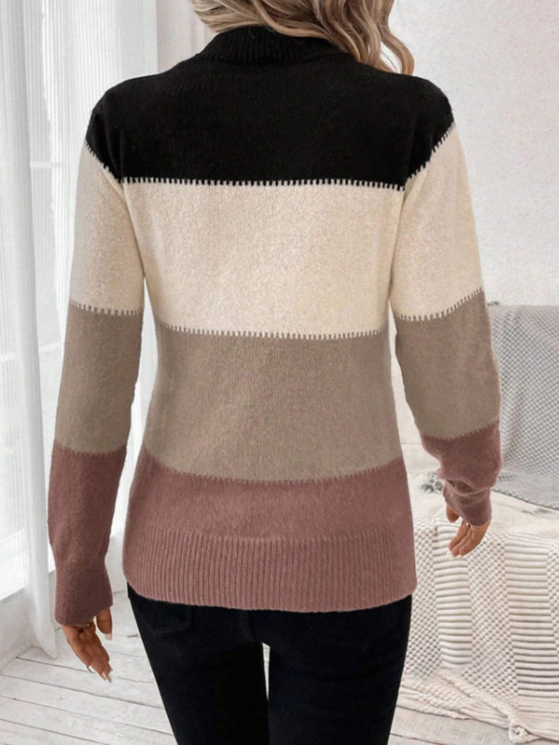 6 COLORS Color Block Mock Neck Long Sleeve Sweater