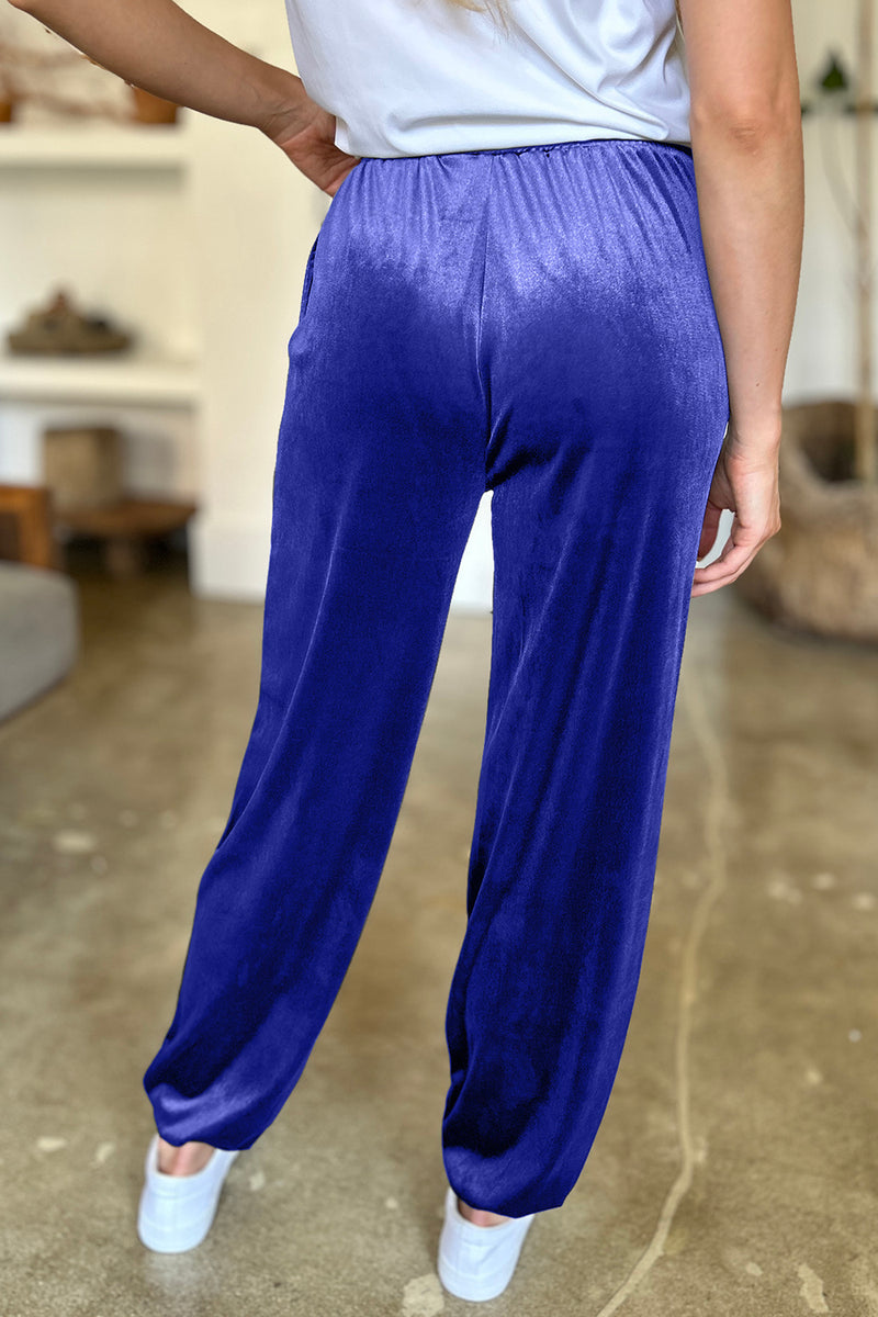 9 COLORS Velvet Pocketed Elastic Waist Joggers