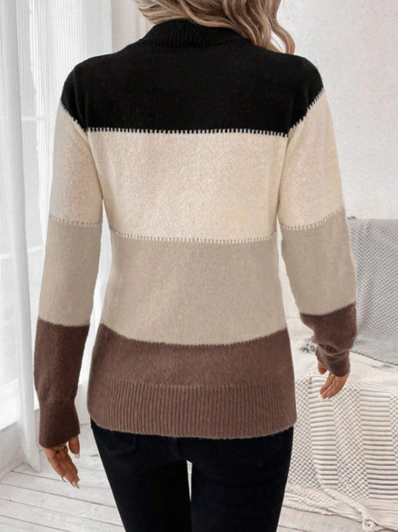 6 COLORS Color Block Mock Neck Long Sleeve Sweater