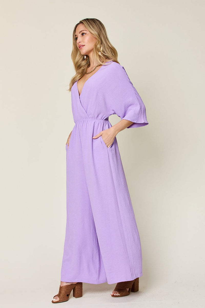 4 COLORS -  Classy Wide Leg Jumpsuit with Pockets