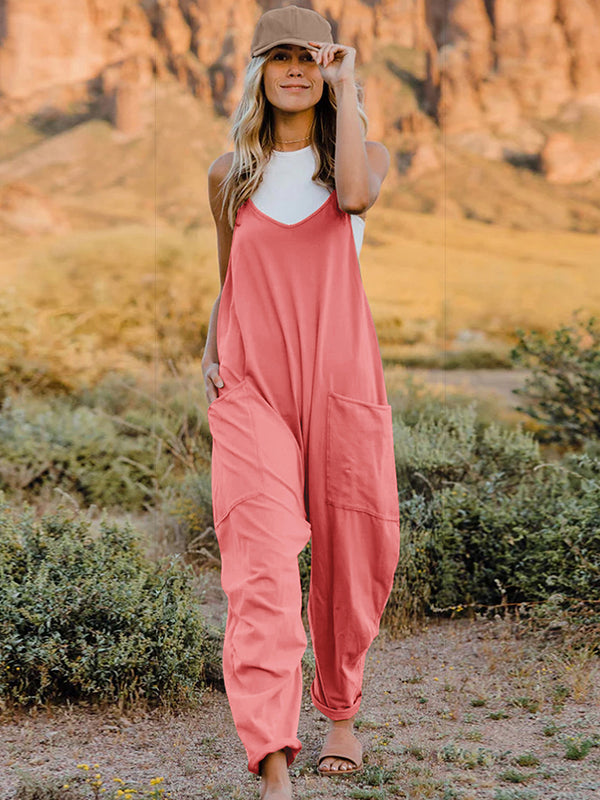 *2 COLORS*  Sleeveless V-Neck Pocketed Jumpsuit