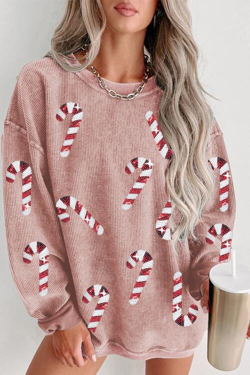 Sequin Candy Cane Sweatshirt