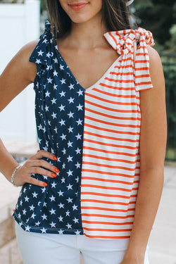 American Flag Color Block Knotted Straps Tank Top