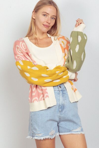 Spring Color Block Open Front Cardigan