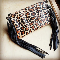 Leopard Hair on Hide Clutch Handbag