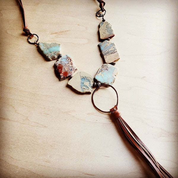 Aqua Terra Necklace with Hoop and Fringe Tassel