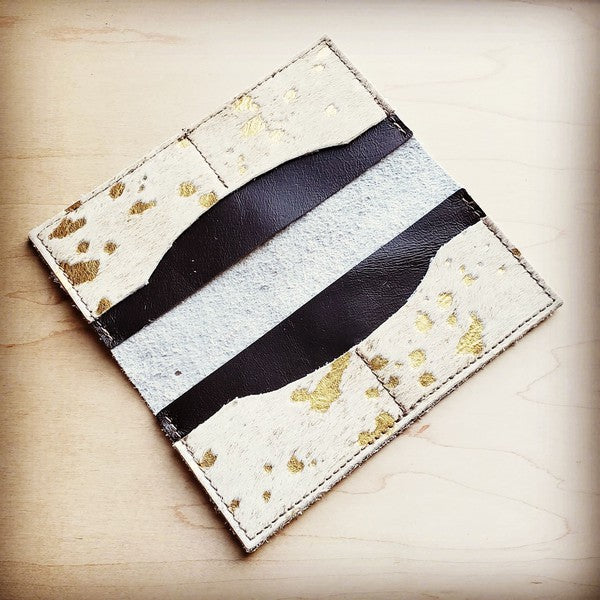 Hair on Hide Leather Wallet Gold Metallic