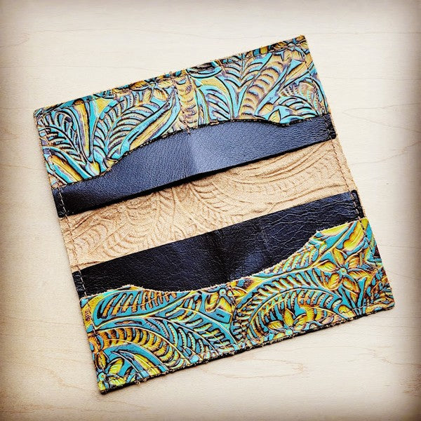 Embossed Leather Wallet in Dallas Turquoise