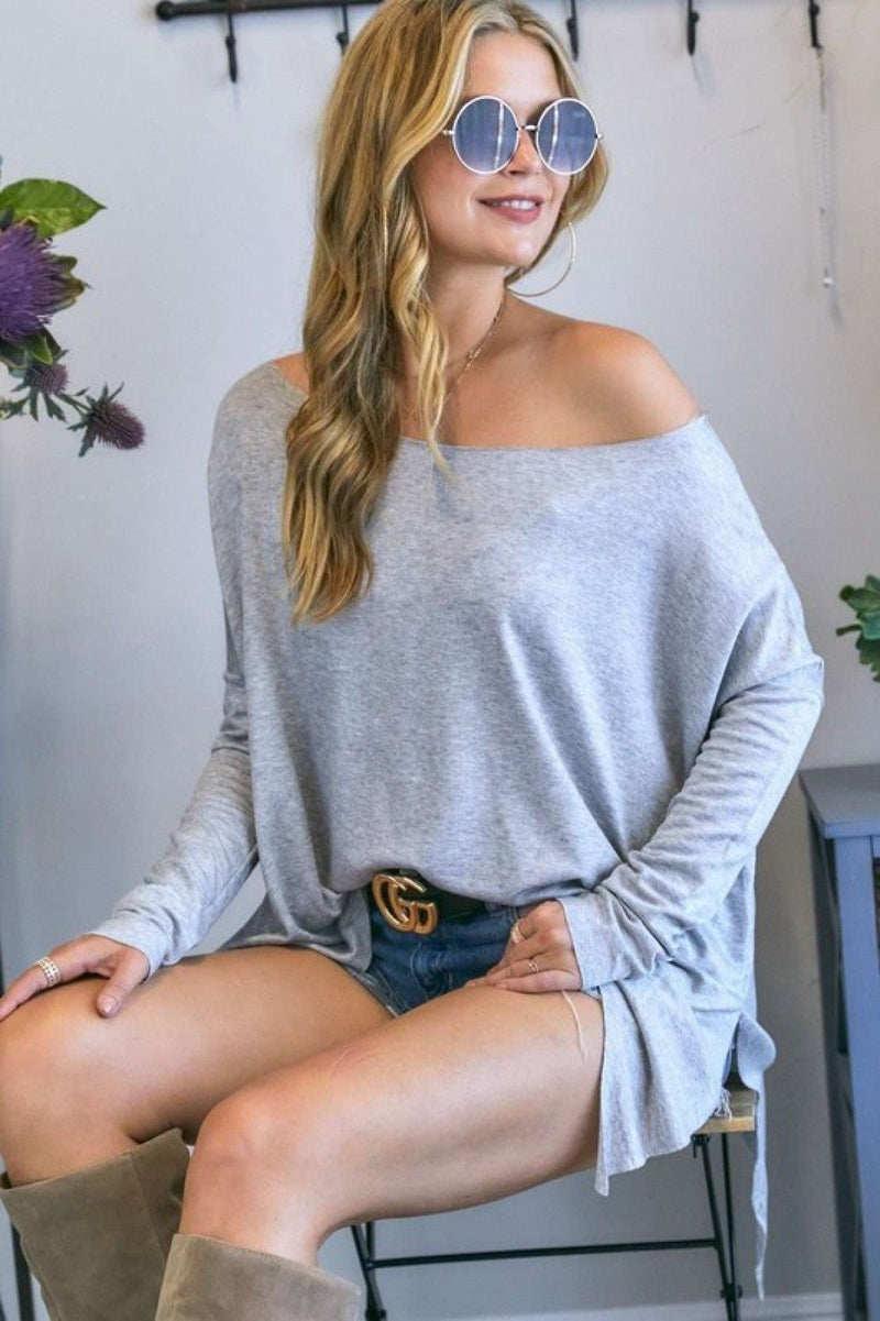 Solid Boat Neck Long Sleeve Top