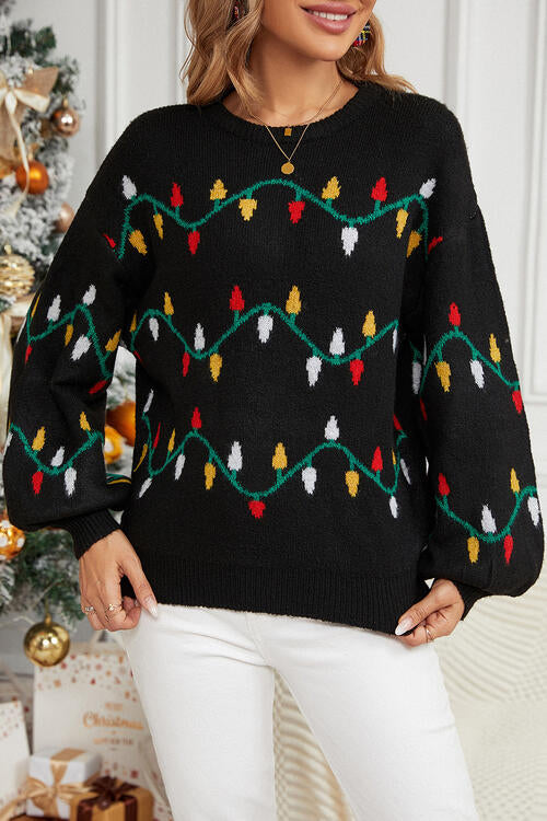 Christmas Lights Latern Sleeve Sweater