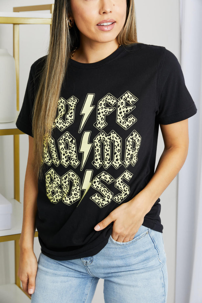 Mama Leopard Lightning Graphic Tee in Black