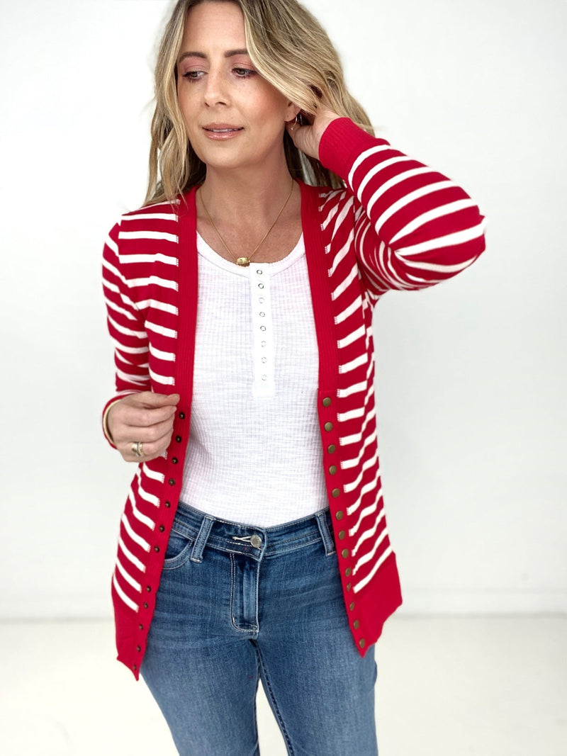 Love Day Striped Button Cardigan