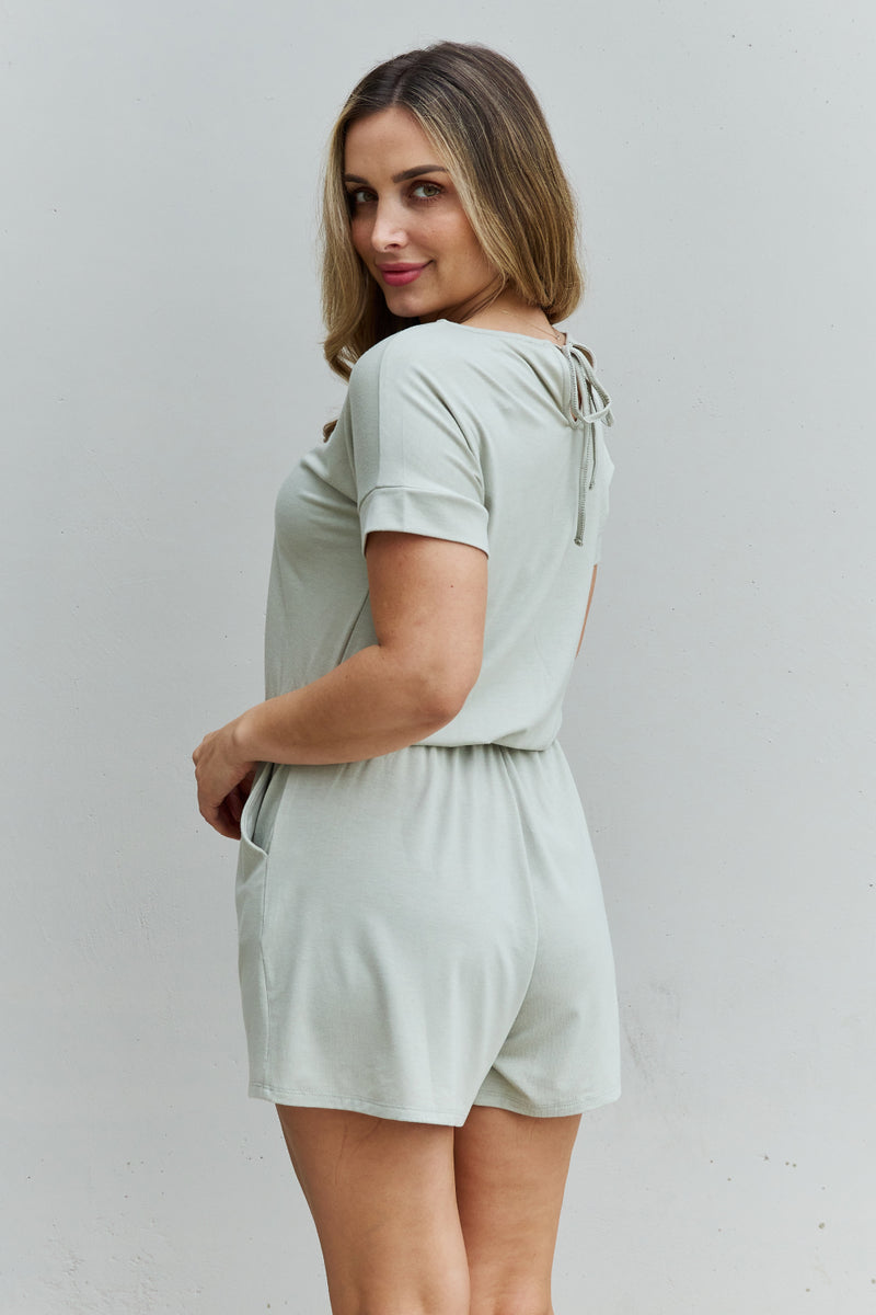 Chilled Out Short Sleeve Romper in Light Sage