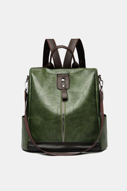 Jump Into Fall Contrast Color PU Leather Backpack