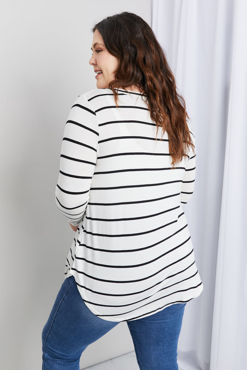 Plus Striped V-Neck Long Sleeve Top
