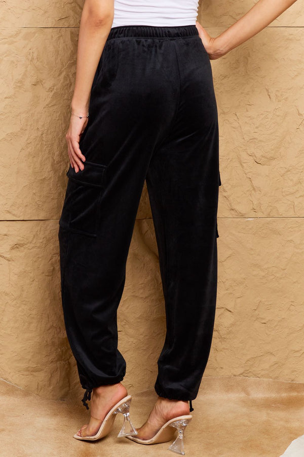 Chic For Days High Waist Drawstring Cargo Pants in Black