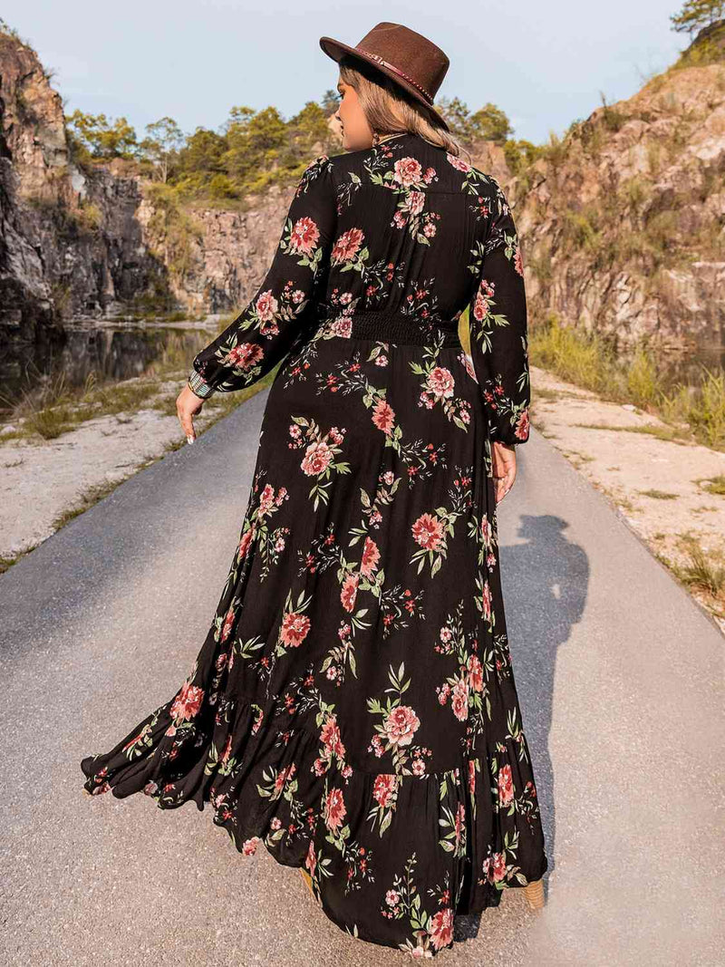 Plus Bohemian Fall Floral Maxi Dress