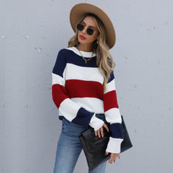 Colorblock Striped Mockneck Long Sleeve Sweater