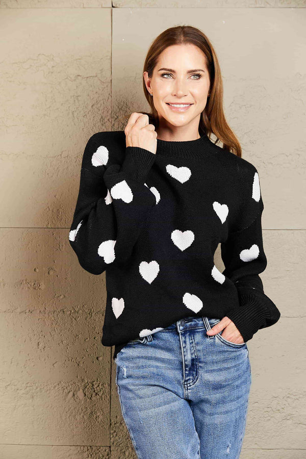 Woven Right Heart Pattern  Sweater
