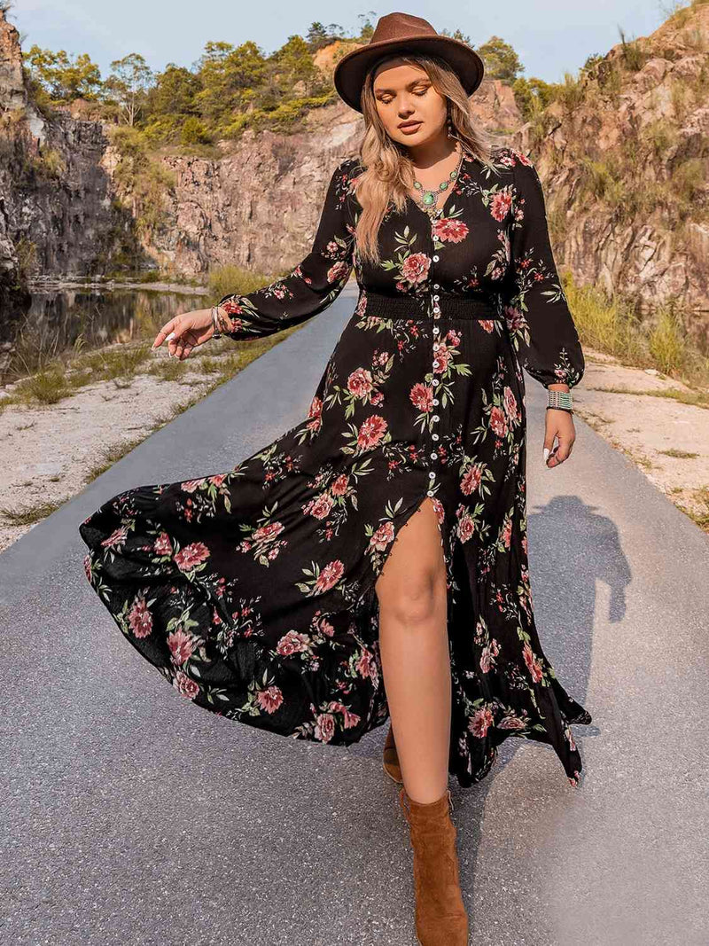 Plus Bohemian Fall Floral Maxi Dress