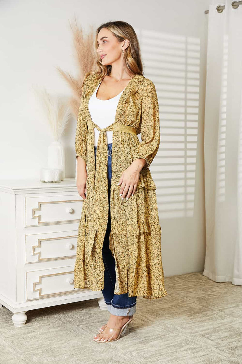 Fall Duster Tie Front Ruffled Duster Cardigan