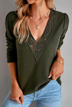 Your Basic Lace Trim V-Neck Top
