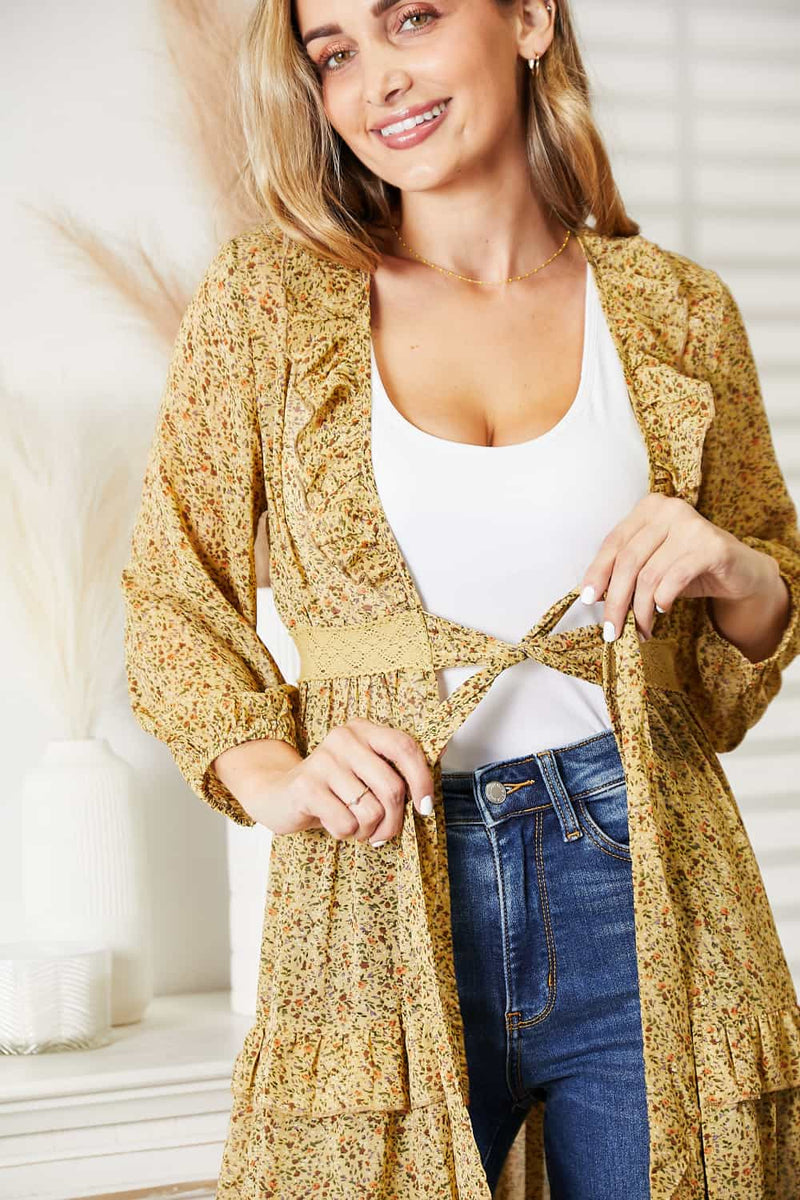 Fall Duster Tie Front Ruffled Duster Cardigan