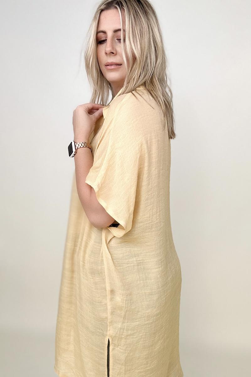 Solid Button Down Loose Fit Gauzy Tunic