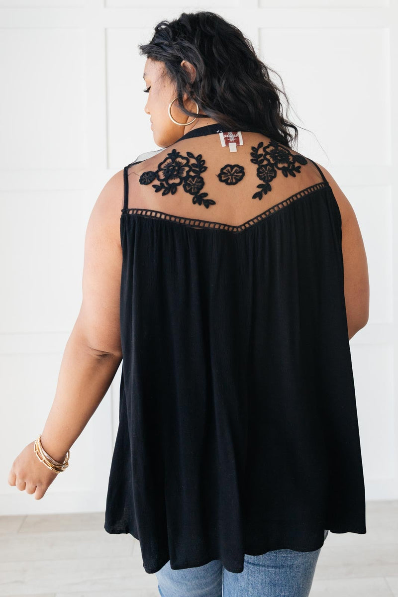Floral Embroidered Swing Top in Black