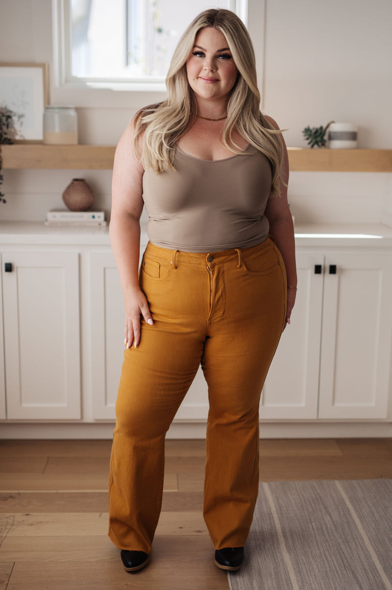 Judy Blue Melinda High Rise Control Top Flare Jeans in Marigold