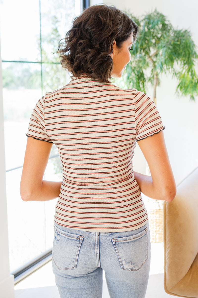 Fall Striped Mock Neck Top