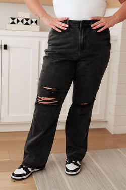 PLUS Susannah High Rise Rigid Magic 90's Distressed Straight Jeans in Black