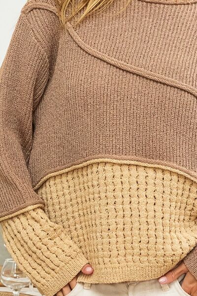 Neutral Textured Detail Contrast Drop Shoulder Sweater