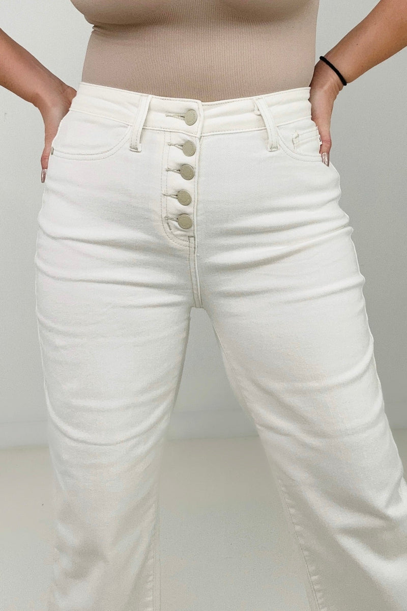 Sophie Judy Blue High Waist Wide Leg White Cropped Jeans