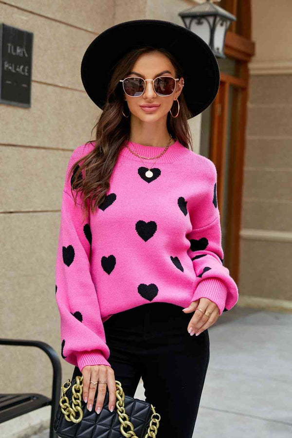 Woven Right Heart Pattern  Sweater