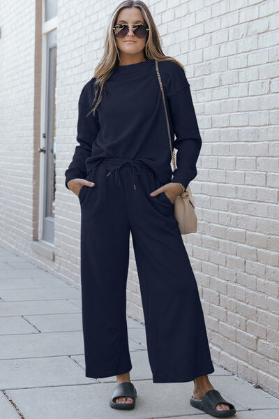 *10 COLORS* Textured Long Sleeve Top and Drawstring Pants Set