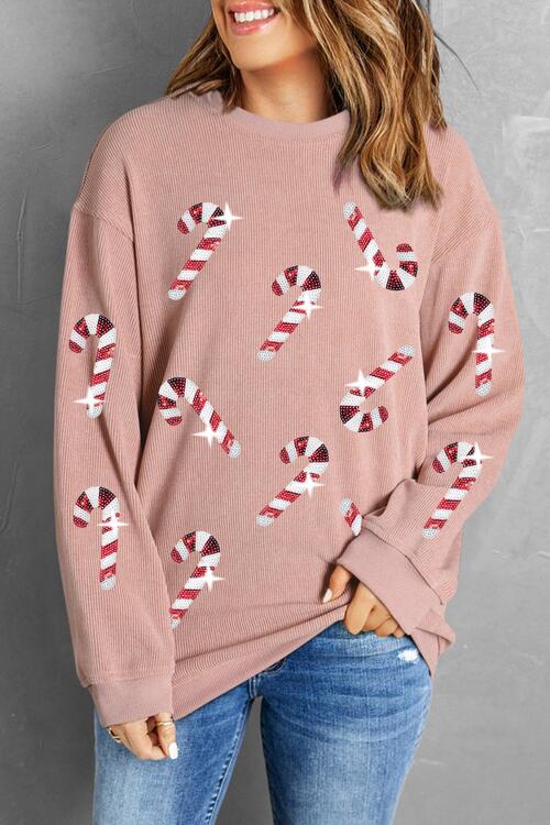 Sequin Candy Cane Sweatshirt