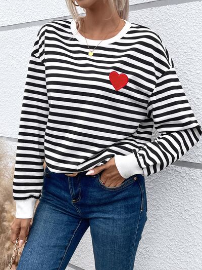 Heart Patch Striped Sweatshirt