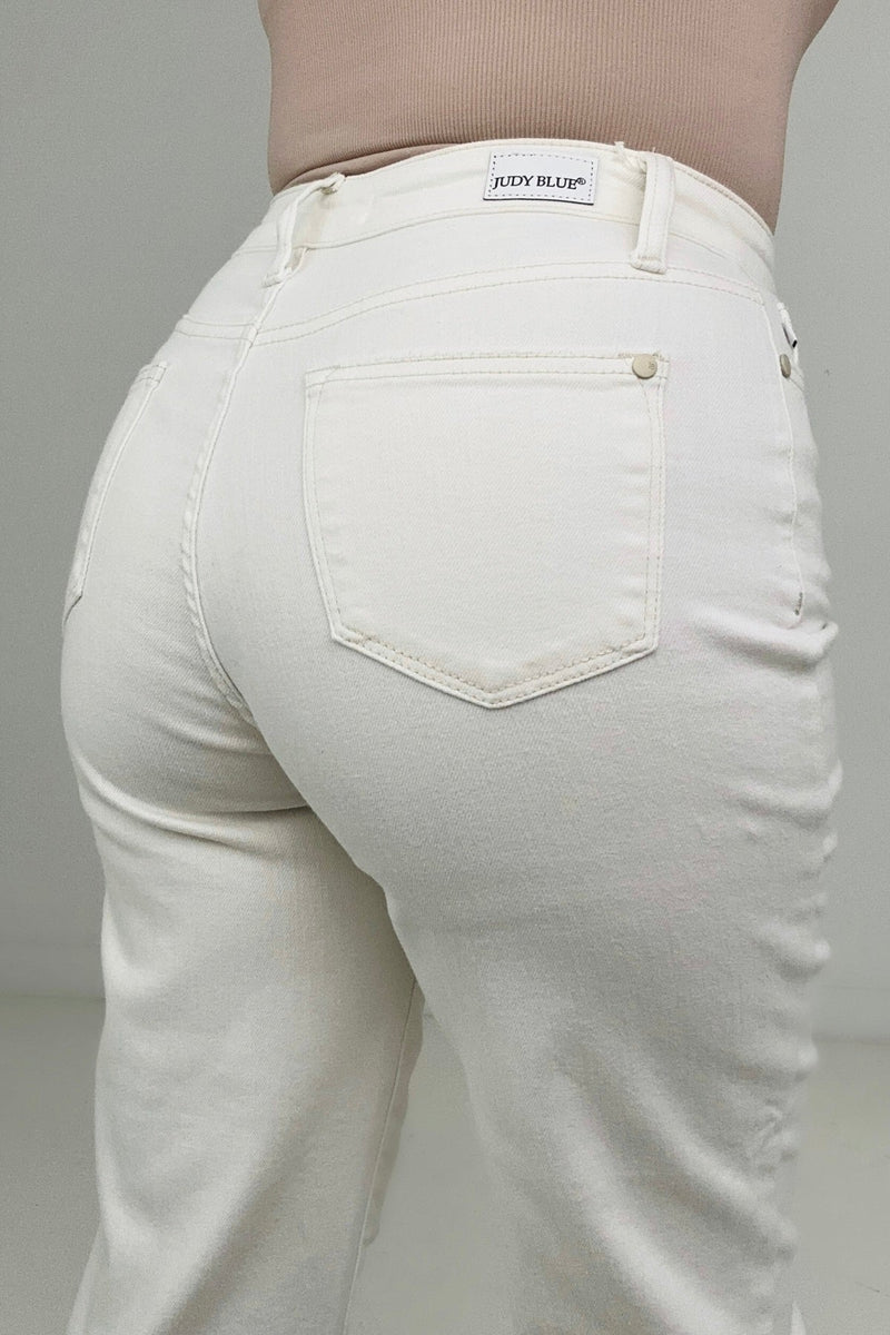 Sophie Judy Blue High Waist Wide Leg White Cropped Jeans