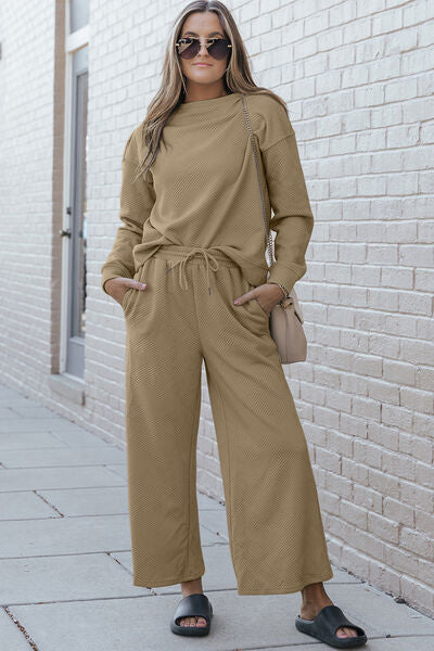 *10 COLORS* Textured Long Sleeve Top and Drawstring Pants Set