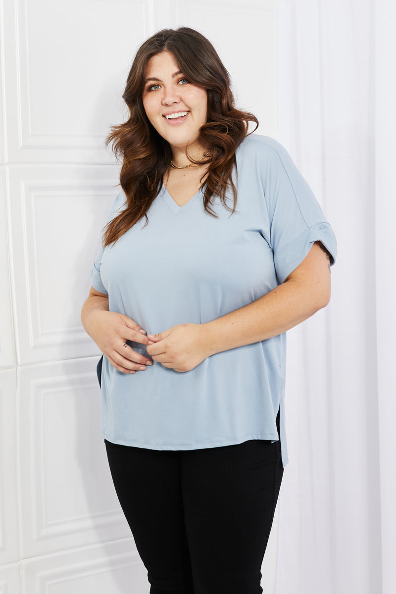 Simply Comfy  V-Neck Loose Fit Shirt in Blue